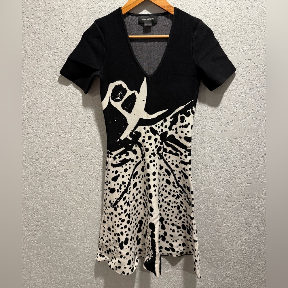 Yigal Azrovel Jacquard Dress Fit and Flare Black and White XS